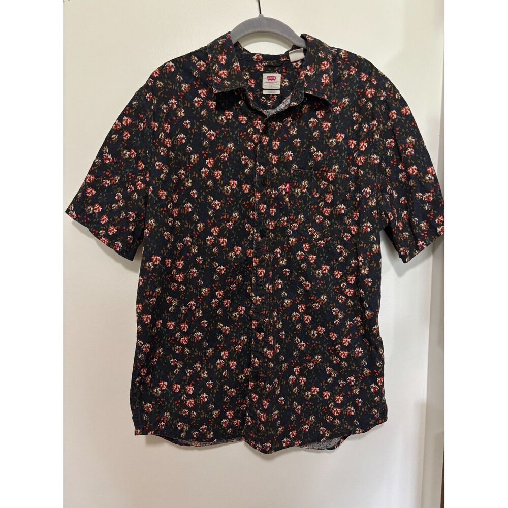 Levi’s Floral Button Up Shirt Men L Cotton Short Sleeve Casual Pocket Top Grunge